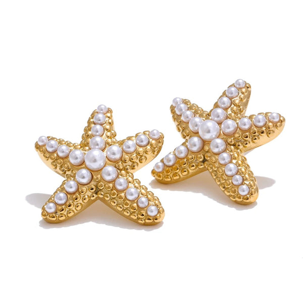 Gold-plated stainless steel earrings with pearl accents.