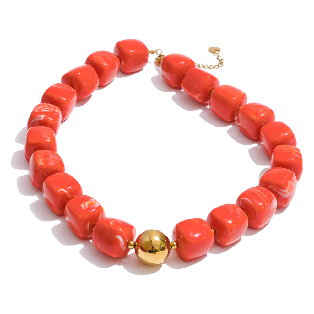 Acrylic Beaded Geometric Necklace — Gold-Plated Stainless Steel with Acrylic · PS2198