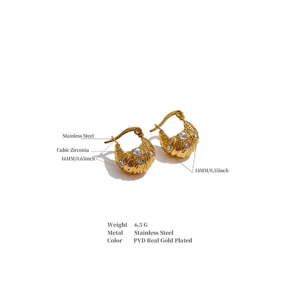 Cubic Zirconia Vintage Geometric Earrings — Gold-Plated Stainless Steel with Cubic Zirconia · PS1207