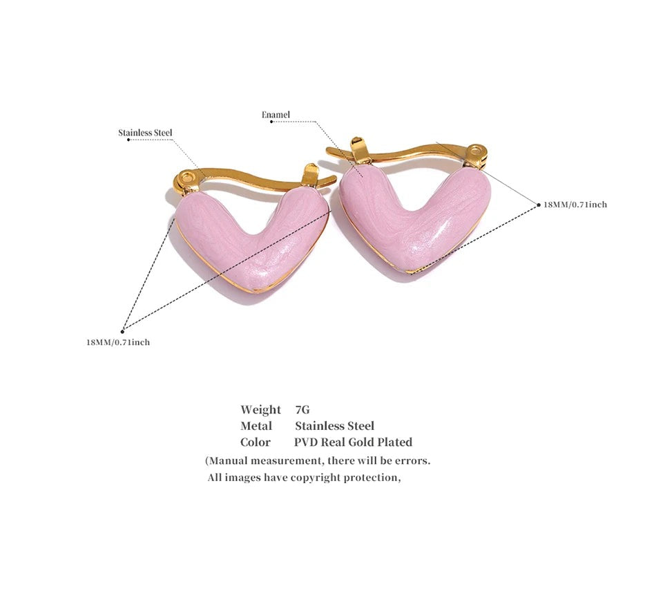 White enamel heart earrings in gold-plated stainless steel with enamel.