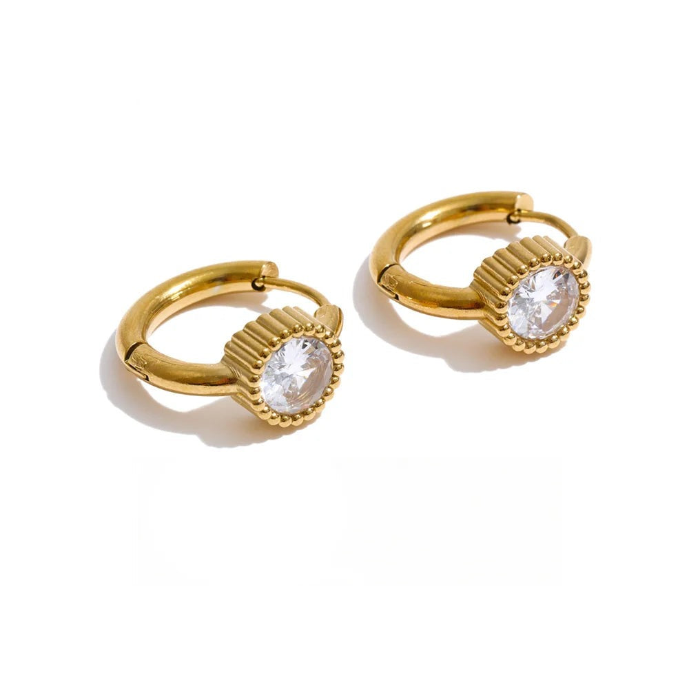 Cubic Zirconia Geometric Earrings — Gold-Plated Stainless Steel with Cubic Zirconia · PS1384