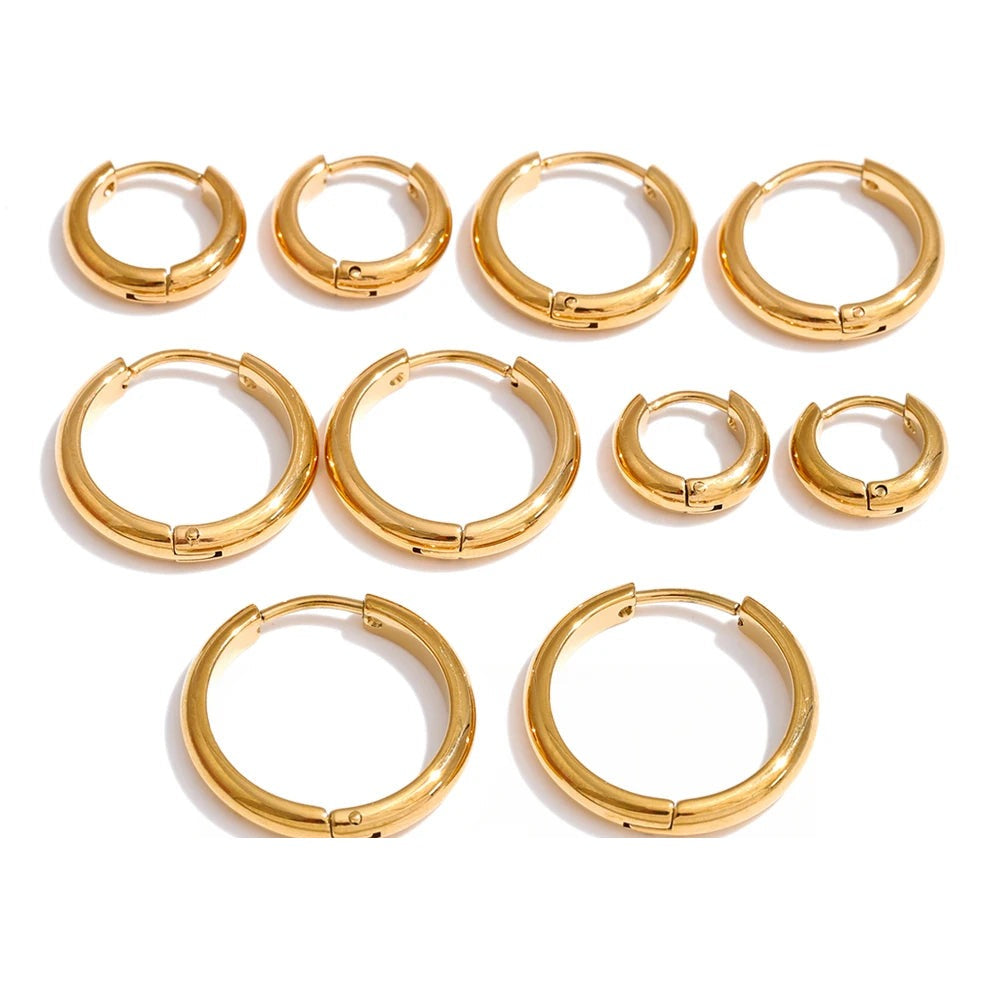 Gold-plated stainless steel hoop earrings.