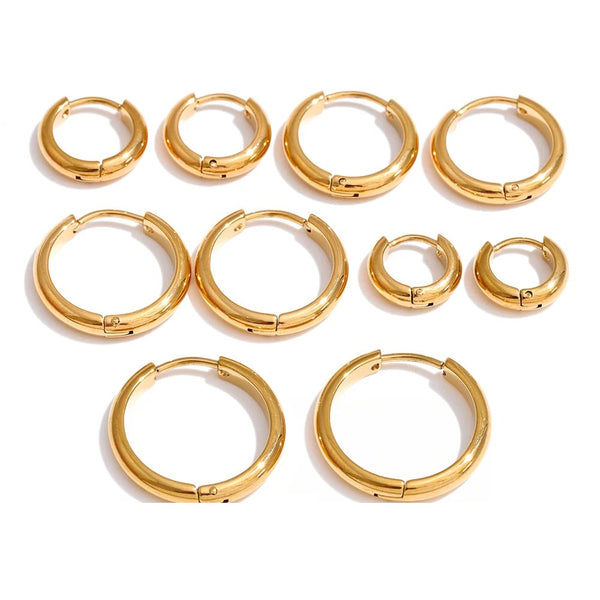 Gold-plated stainless steel hoop earrings.
