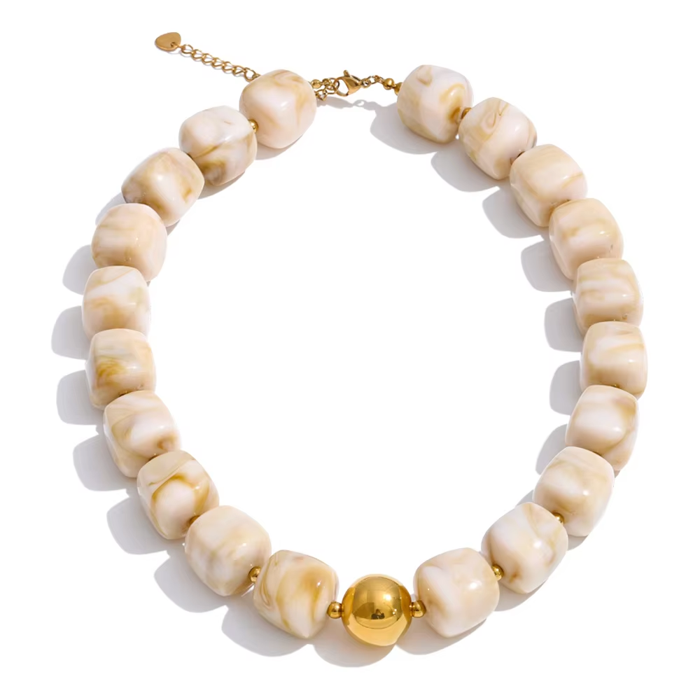 Acrylic Beaded Geometric Necklace — Gold-Plated Stainless Steel with Acrylic · PS2198