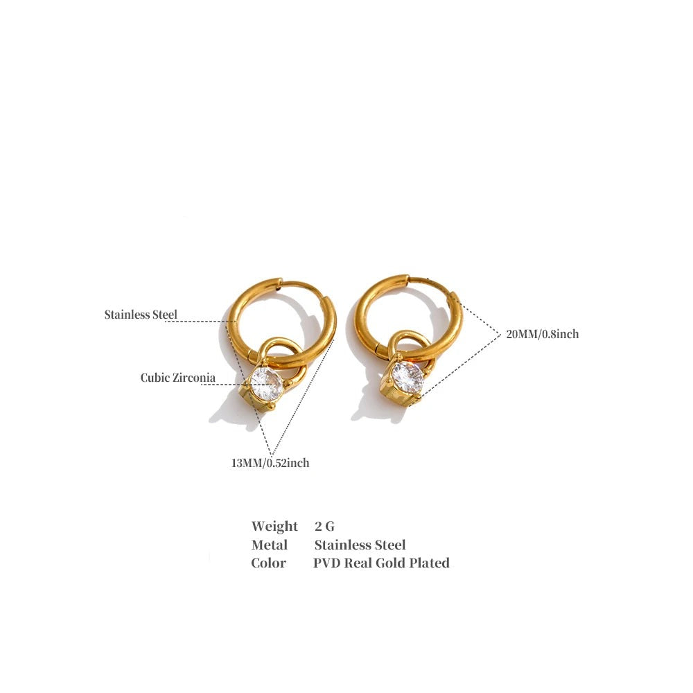 Cubic Zirconia Geometric Earrings — Gold-Plated Stainless Steel with Cubic Zirconia · PS1456