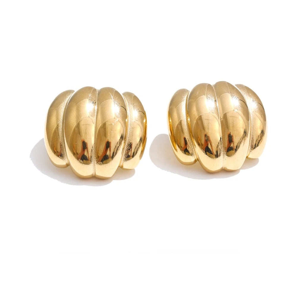 Gold-plated stainless steel earrings with a unique shell-like design.