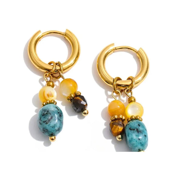 Gold-plated stainless steel earrings with natural stone accents.
