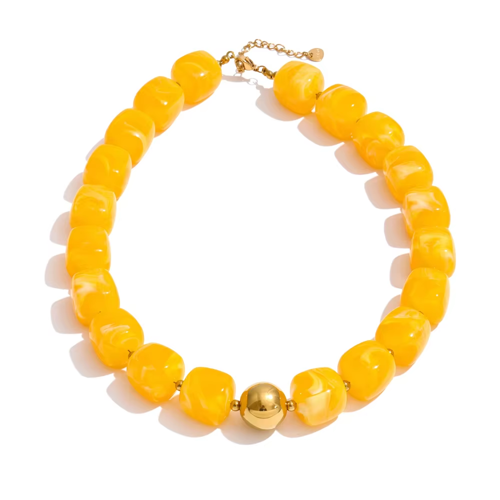 Acrylic Beaded Geometric Necklace — Gold-Plated Stainless Steel with Acrylic · PS2198
