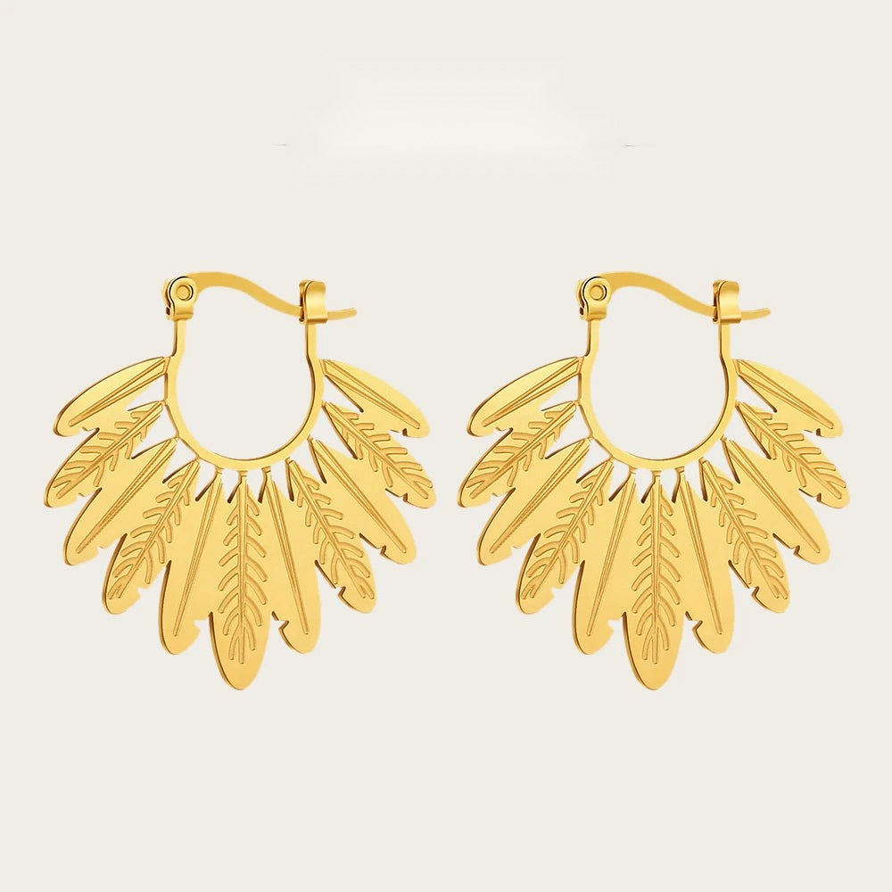 Hoop Earrings Leaf — 316L Stainless Steel · PS388