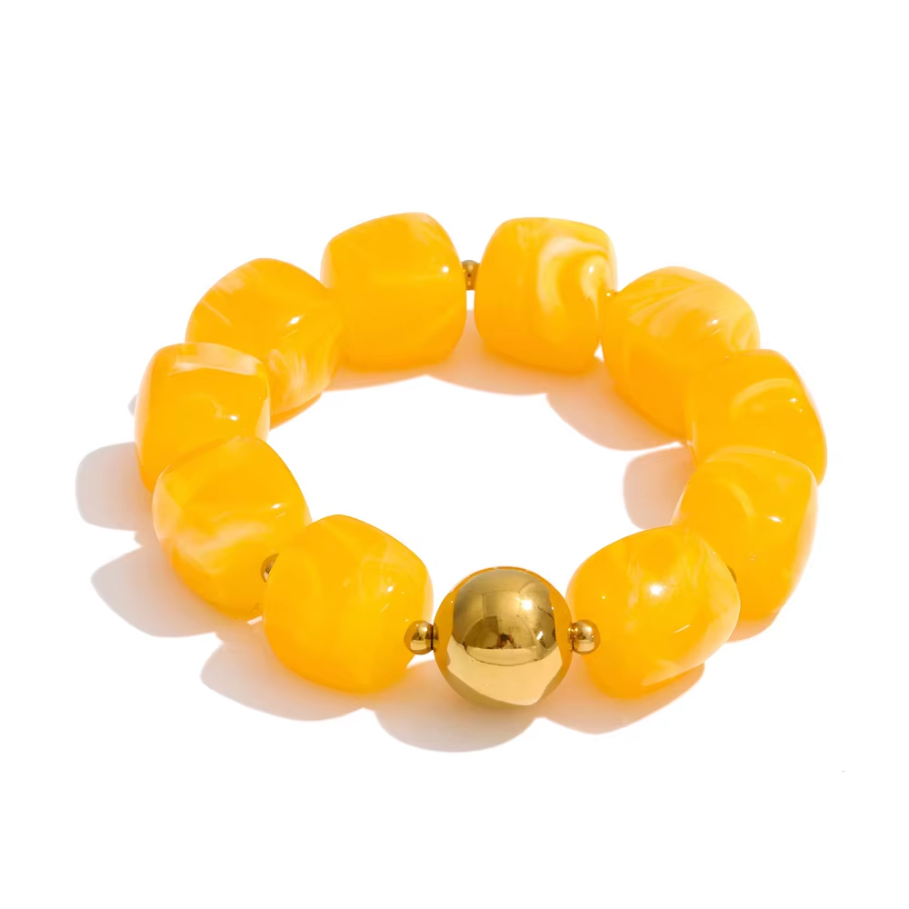Acrylic Beaded Geometric Necklace — Gold-Plated Stainless Steel with Acrylic · PS2198
