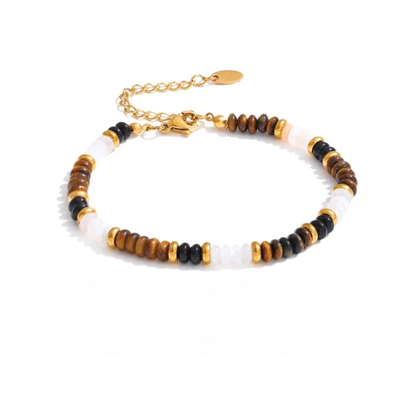 Natural Stone Beaded Geometric Bracelet — Gold-Plated Stainless Steel with Natural Stone · PS1094