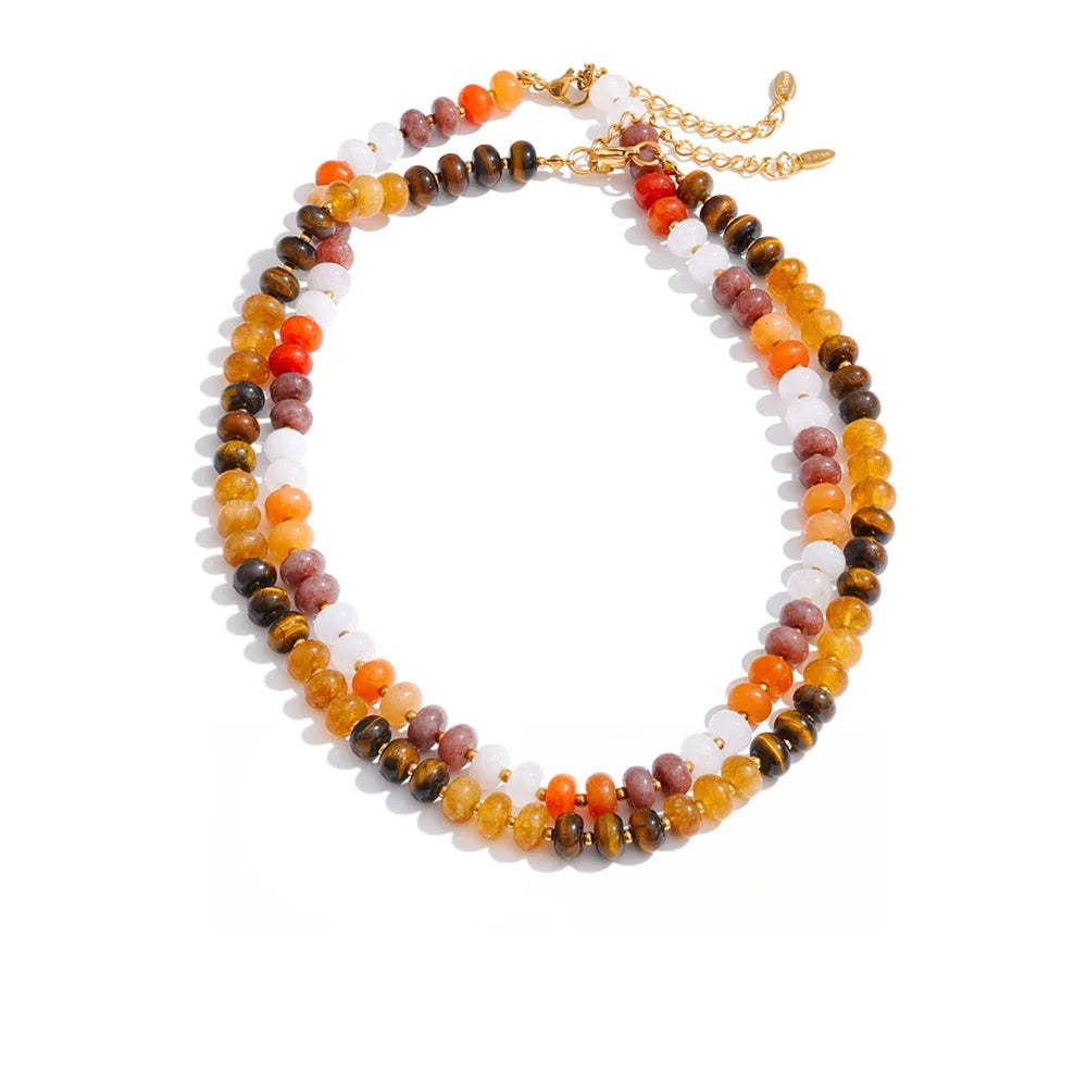Gold-plated stainless steel necklace with natural stone beads.