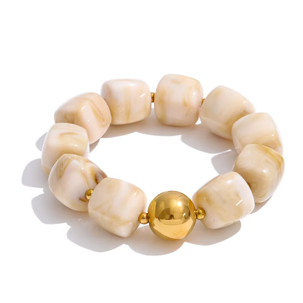 Acrylic Beaded Geometric Necklace — Gold-Plated Stainless Steel with Acrylic · PS2198