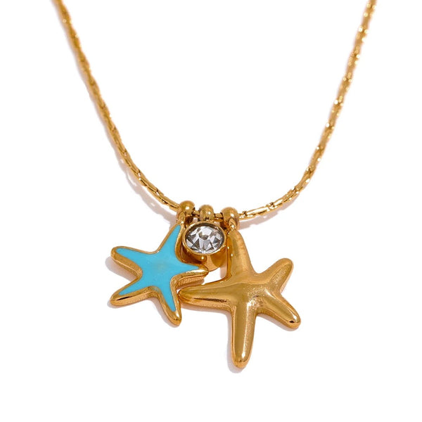 Gold-plated stainless steel necklace with cubic zirconia starfish pendant.