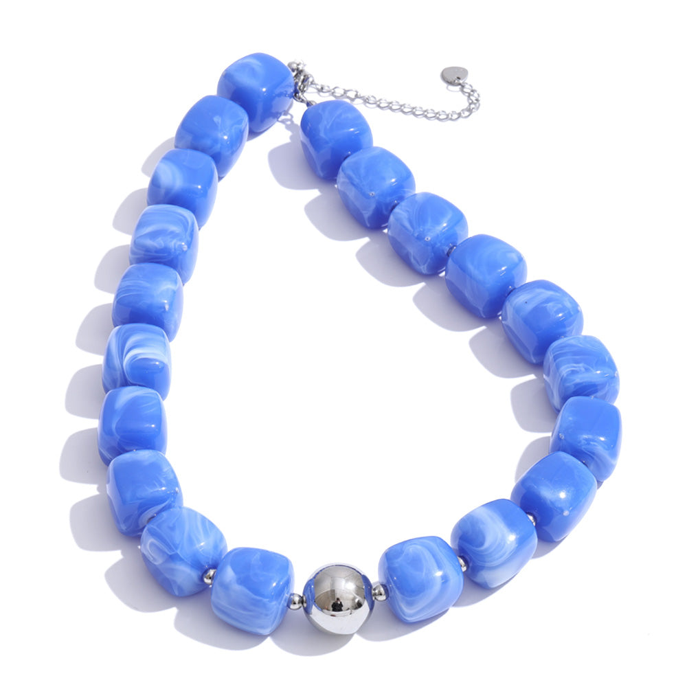 Acrylic Beaded Geometric Necklace — Gold-Plated Stainless Steel with Acrylic · PS2198