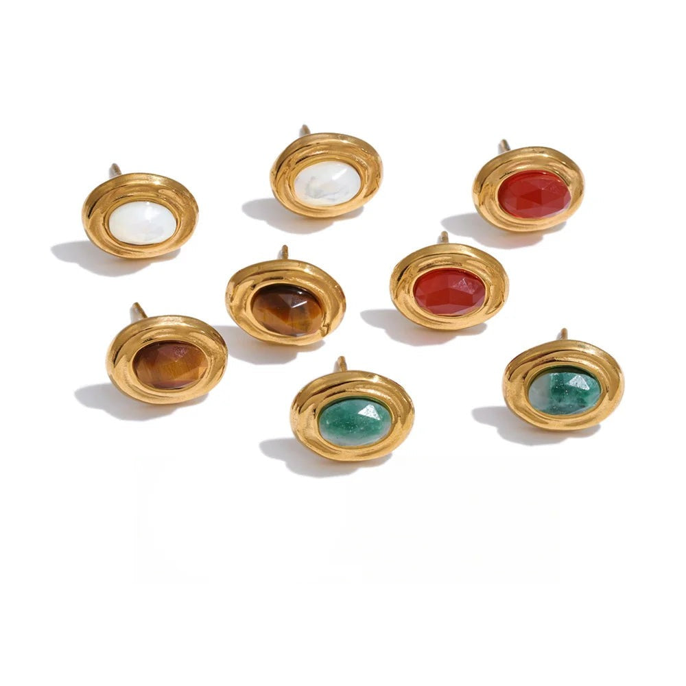Natural Stone Geometric Earrings — Gold-Plated Stainless Steel with Natural Stone · PS1654