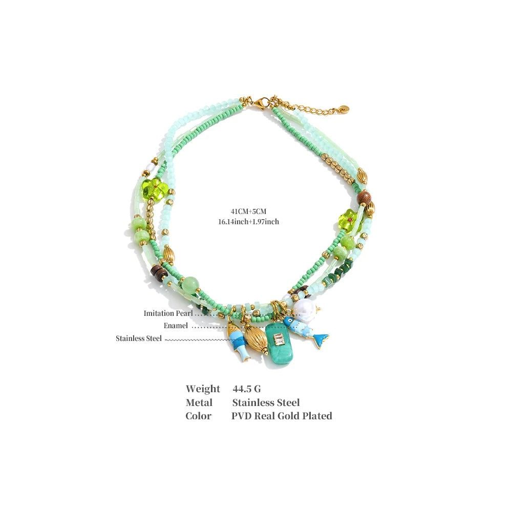 Pearl crystal geometric necklace in gold-plated stainless steel with pearl and crystal.