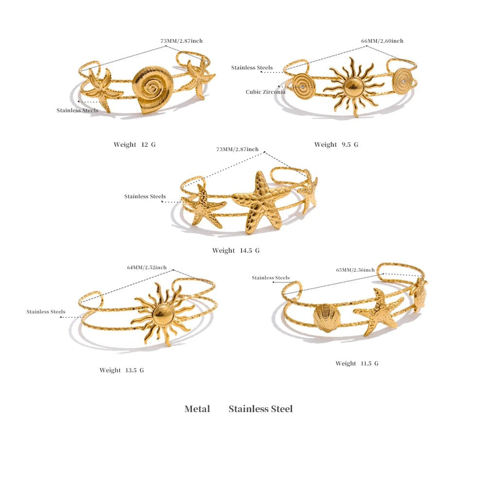 Shell Star Sun Bracelet — Gold-Plated Stainless Steel with Shell · PS2309