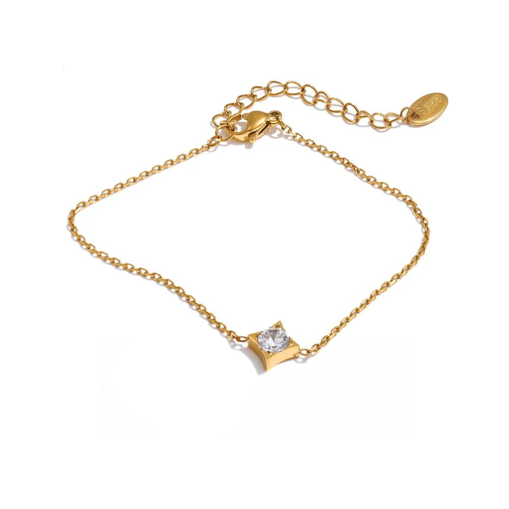 Cubic Zirconia Star Geometric Bracelet — Gold-Plated Stainless Steel with Cubic Zirconia · PS1229