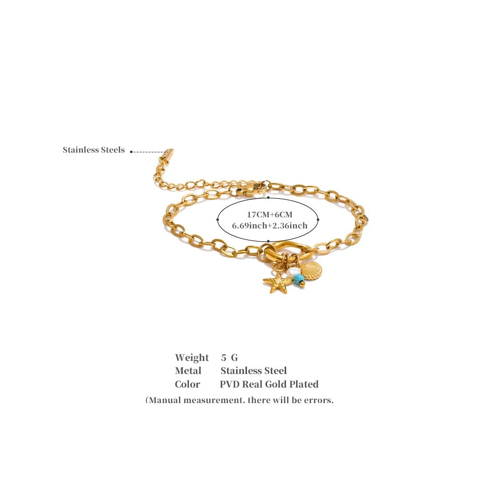 Freshwater Pearl Geometric Chain Bracelet — Gold-Plated Stainless Steel with Freshwater Pearl · PS1874