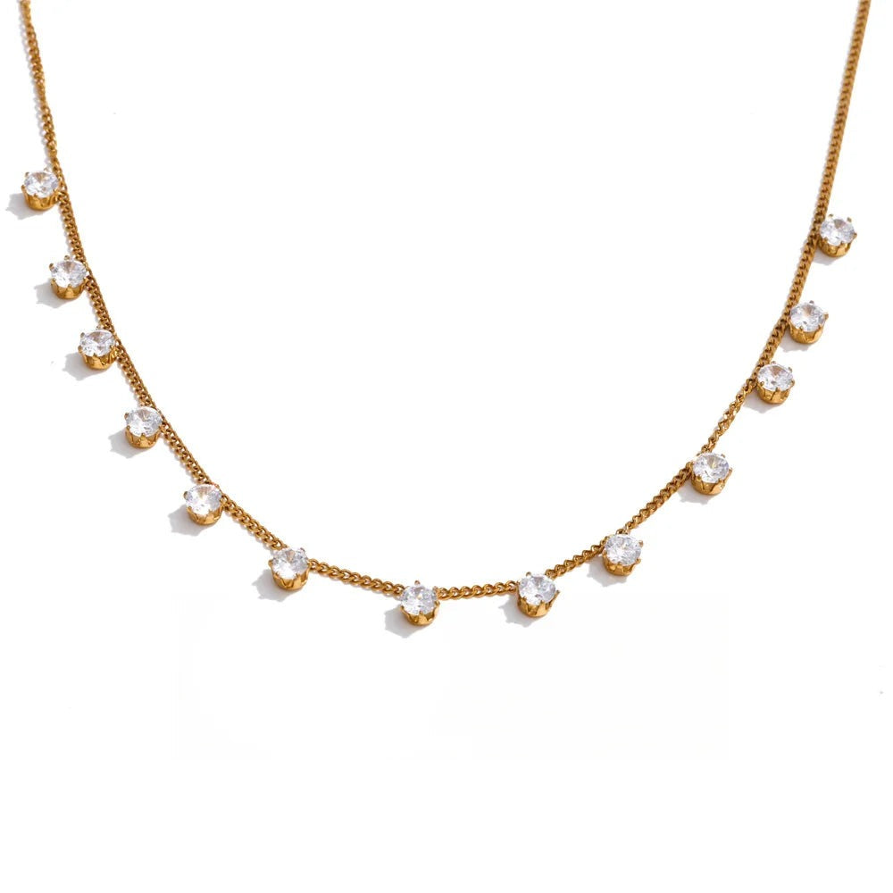 Gold-plated stainless steel necklace with cubic zirconia stones.