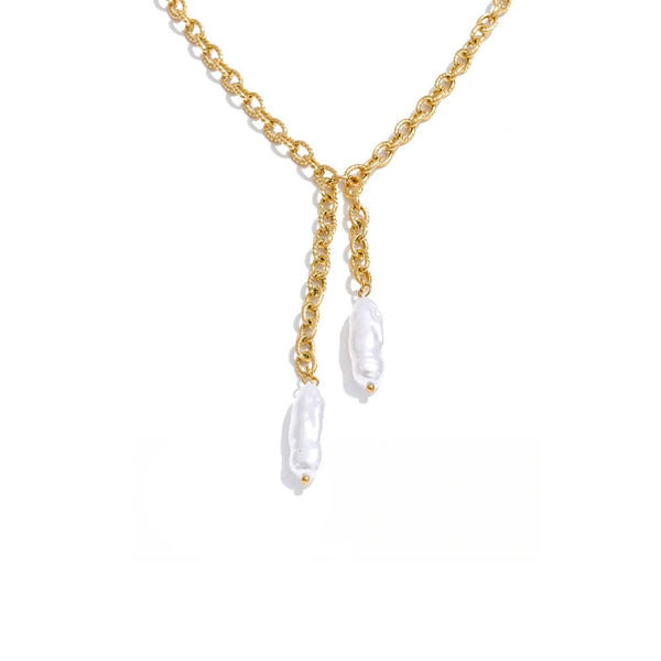 Gold-plated stainless steel necklace with pearl pendant.