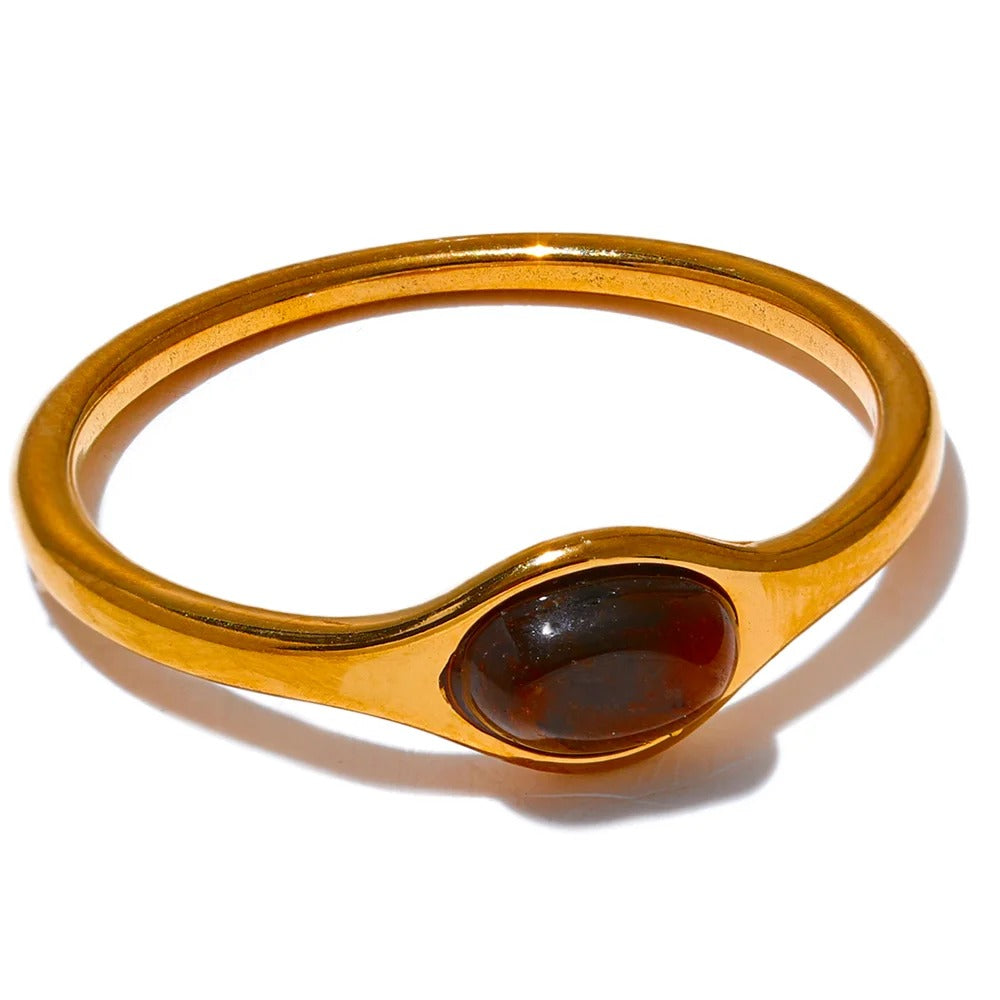 Gold-plated stainless steel ring with natural stone.