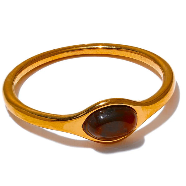 Gold-plated stainless steel ring with natural stone.