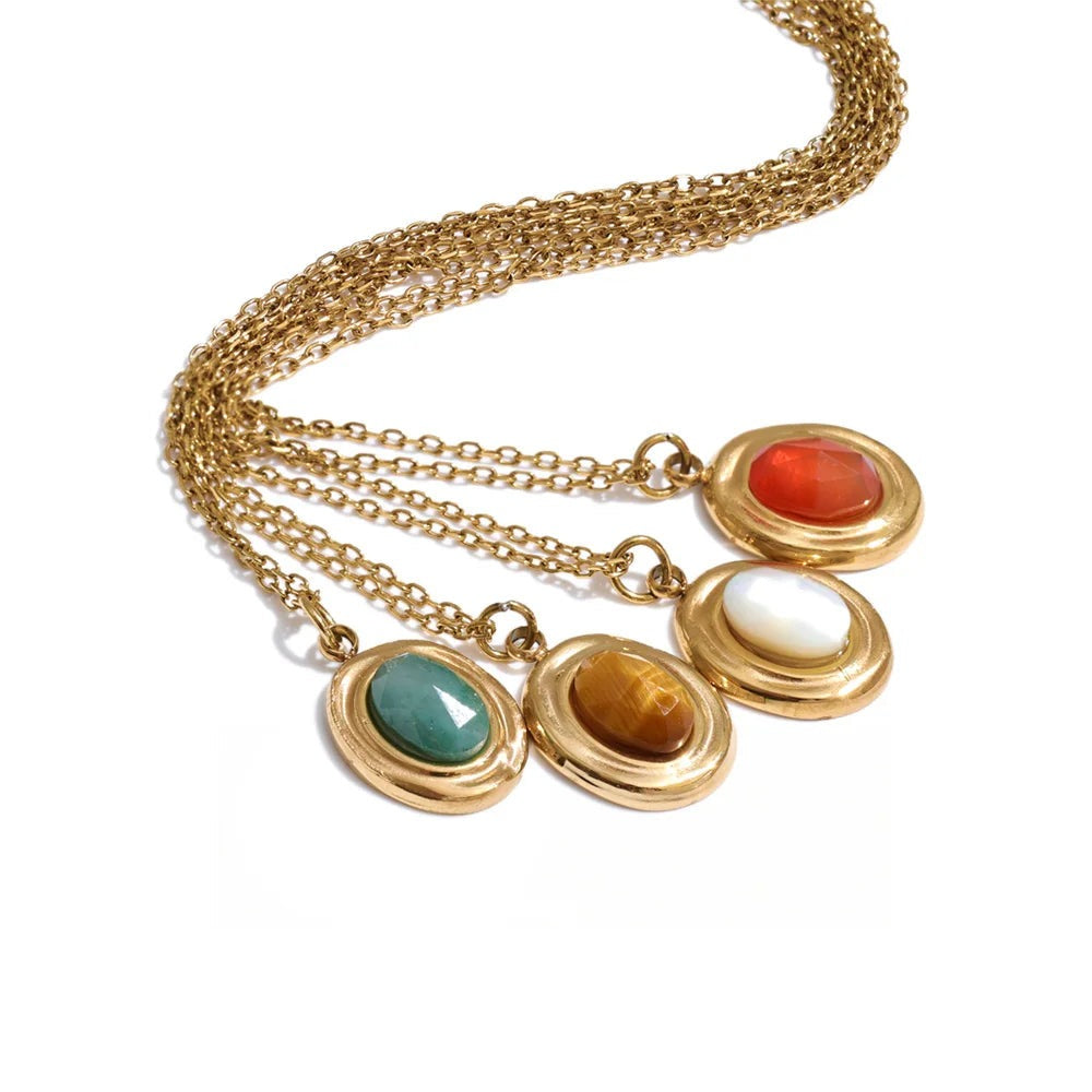 Gold-plated stainless steel necklace with natural stone accents.