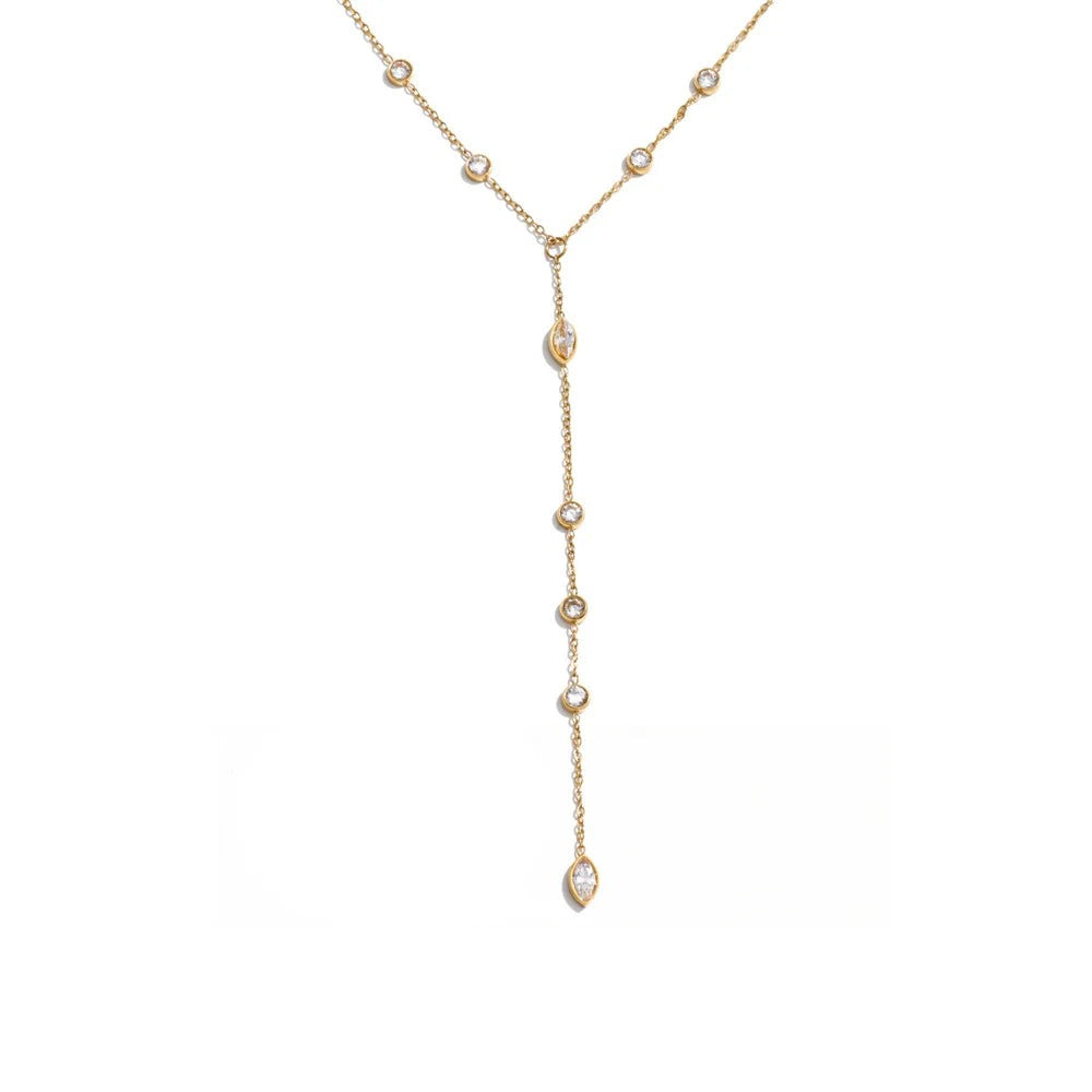 Gold-plated stainless steel necklace with cubic zirconia stones.