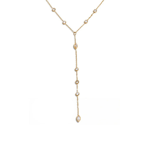 Gold-plated stainless steel necklace with cubic zirconia stones.