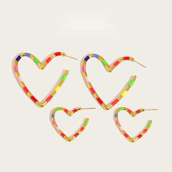 Piercing Earrings Colorful Enamel Heart Vintage Y2K — 316L Stainless Steel · PS430