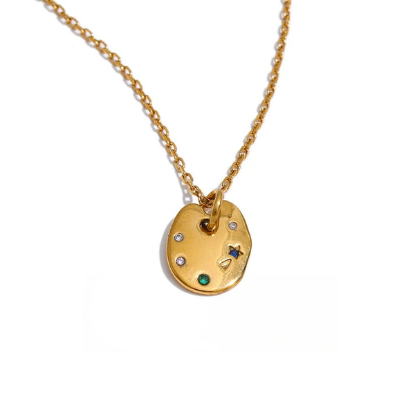 Gold-plated stainless steel necklace with cubic zirconia pendant.