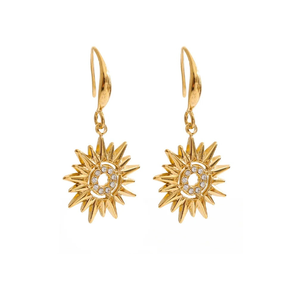 Cubic Zirconia Sun Earrings — Gold-Plated Stainless Steel with Cubic Zirconia · PS935