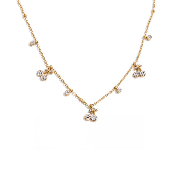 Gold-plated stainless steel necklace with cubic zirconia charms.