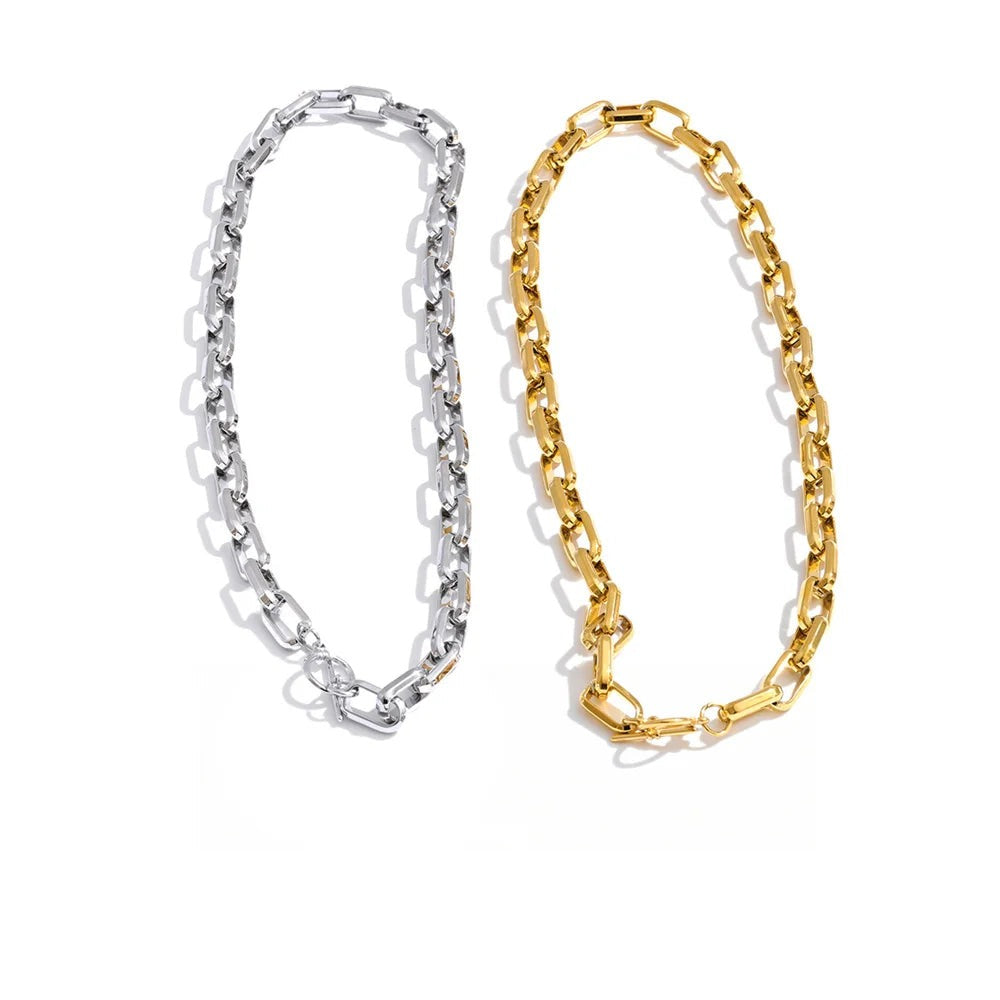 Gold-plated stainless steel chain necklace.