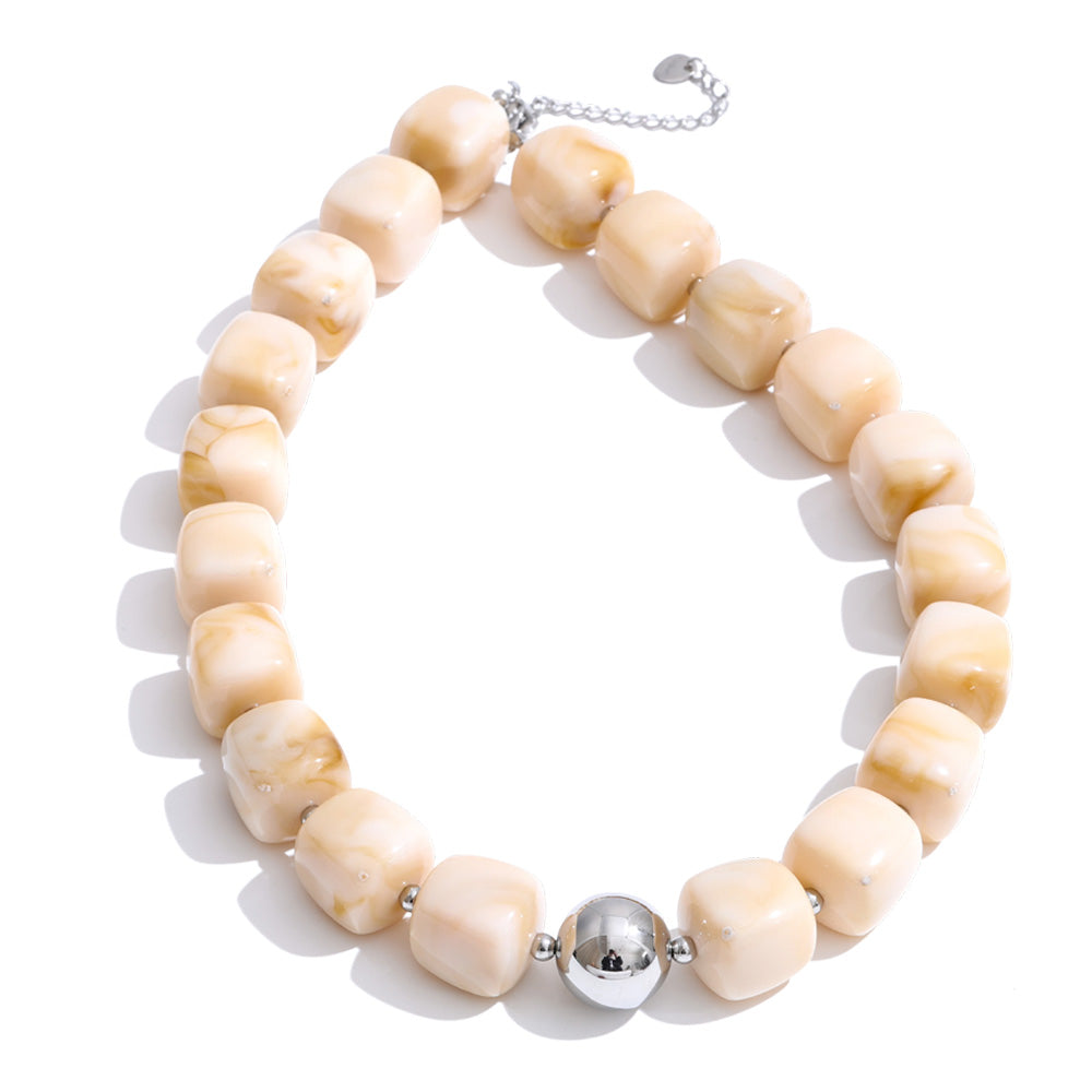 Acrylic Beaded Geometric Necklace — Gold-Plated Stainless Steel with Acrylic · PS2198