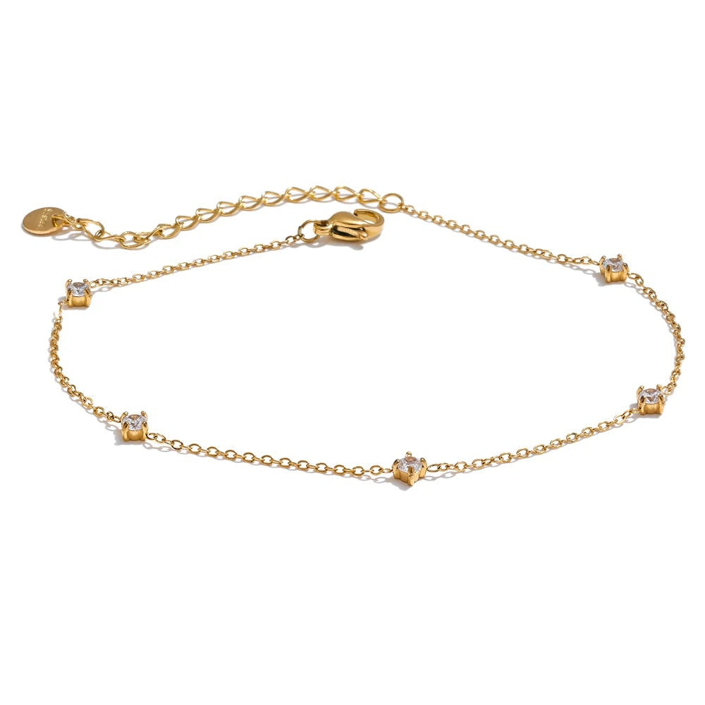 Gold-plated stainless steel necklace with cubic zirconia stones.