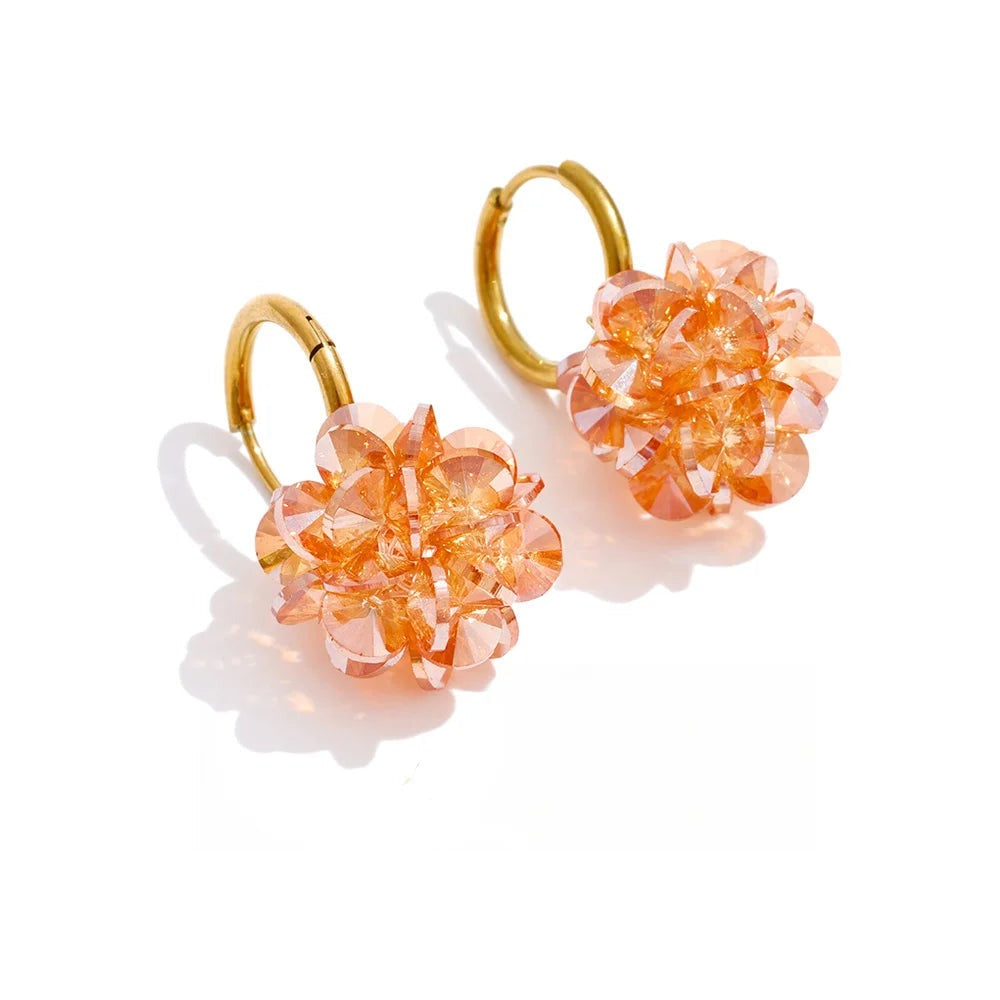 Crystal Flower Geometric Earrings — Gold-Plated Stainless Steel with Crystal · PS1990