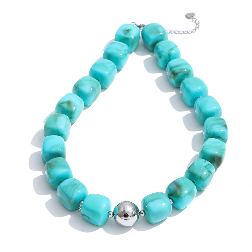 Acrylic Beaded Geometric Necklace — Gold-Plated Stainless Steel with Acrylic · PS2198
