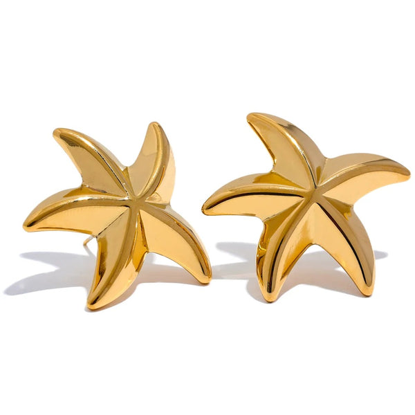 Gold-plated stainless steel earrings with starfish design.