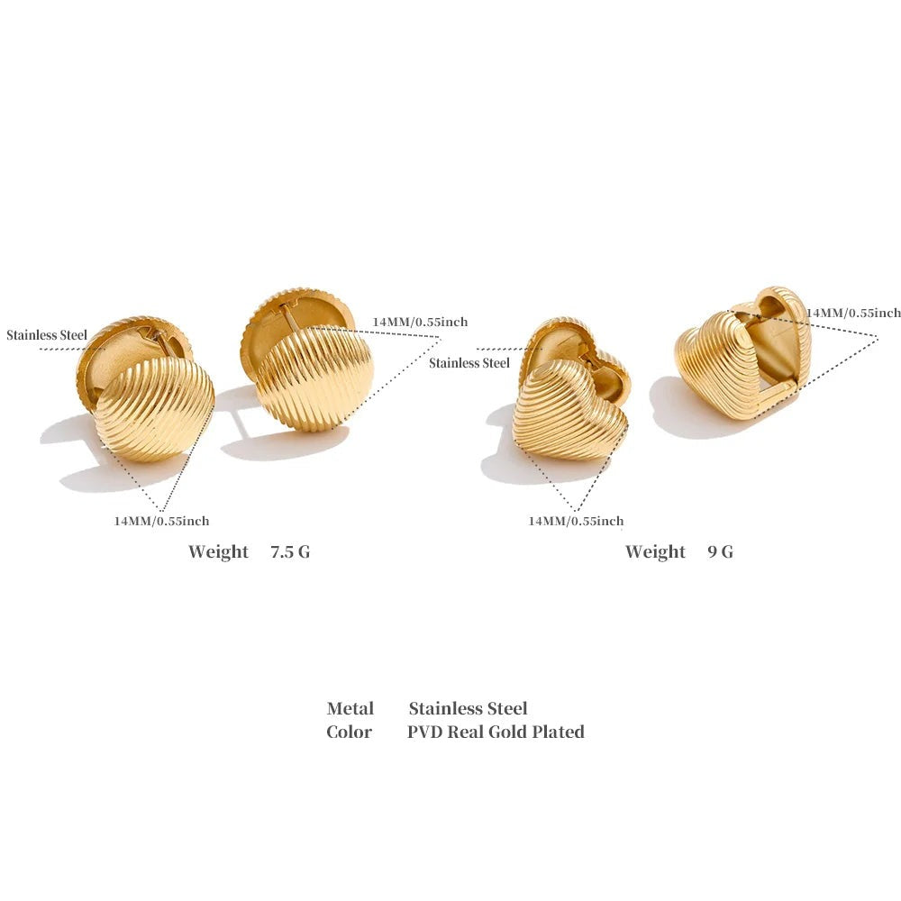 Heart minimalist geometric earrings in gold-plated stainless steel.