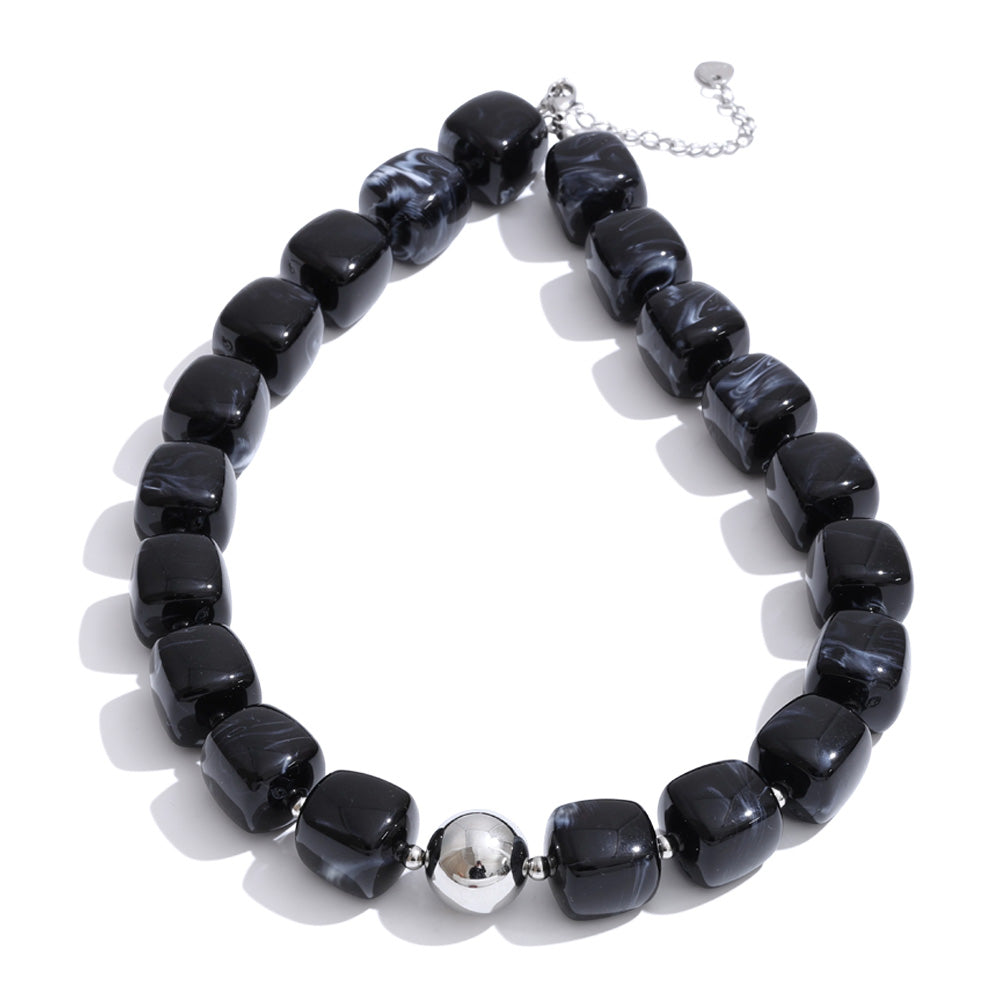 Acrylic Beaded Geometric Necklace — Gold-Plated Stainless Steel with Acrylic · PS2198