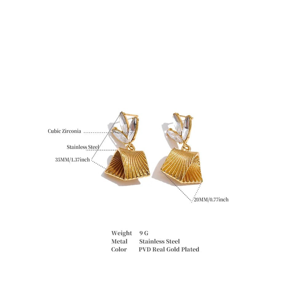 Cubic Zirconia Flower Geometric Earrings — Gold-Plated Stainless Steel with Cubic Zirconia · PS1209