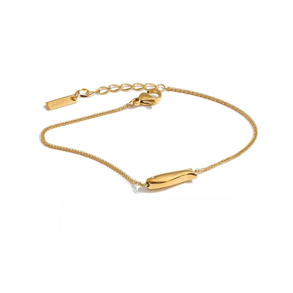 Cubic Zirconia Geometric Chain Bracelet — Gold-Plated Stainless Steel with Cubic Zirconia · PS1757