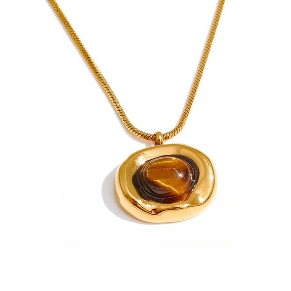 Gold-plated necklace with a natural stone pendant.
