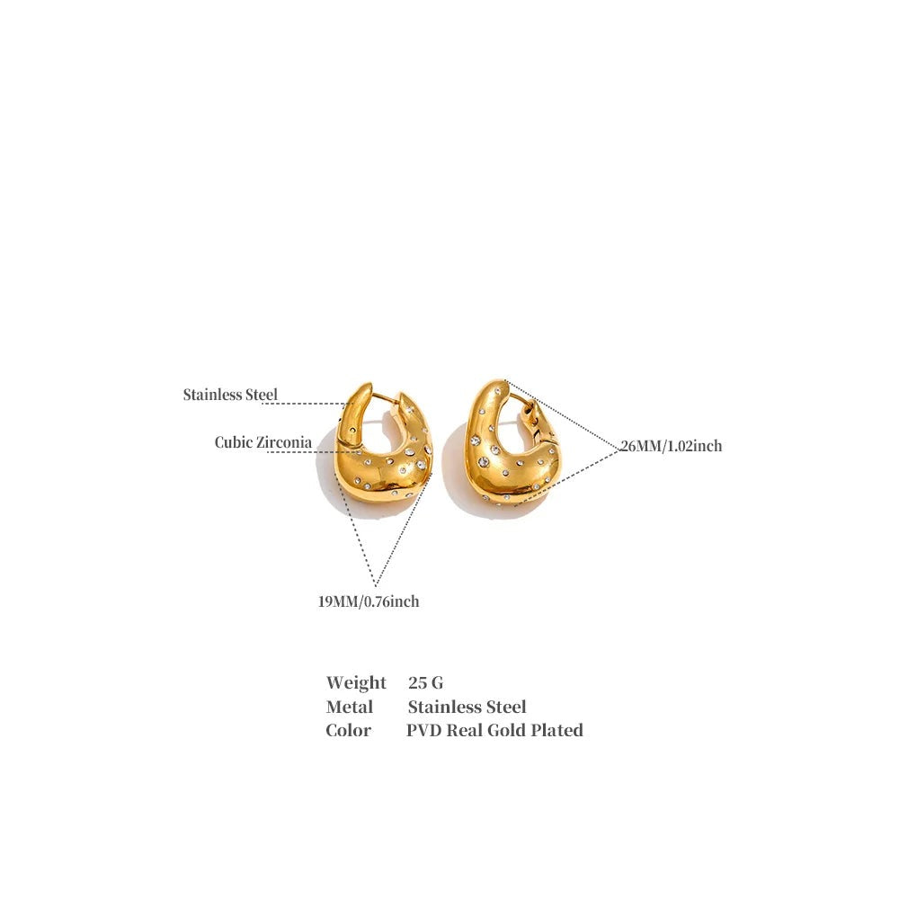 Cubic Zirconia Geometric Earrings — Gold-Plated Stainless Steel with Cubic Zirconia · PS1492