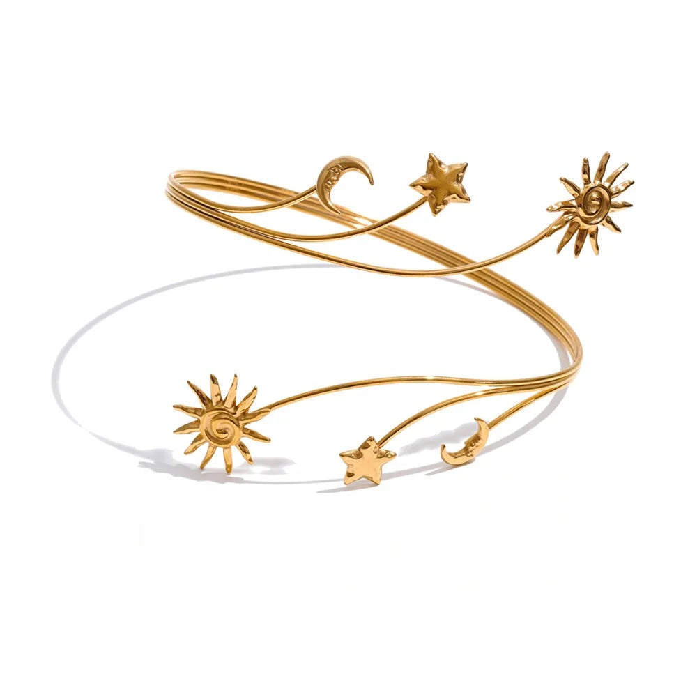 Gold-plated stainless steel bracelet with celestial motif.