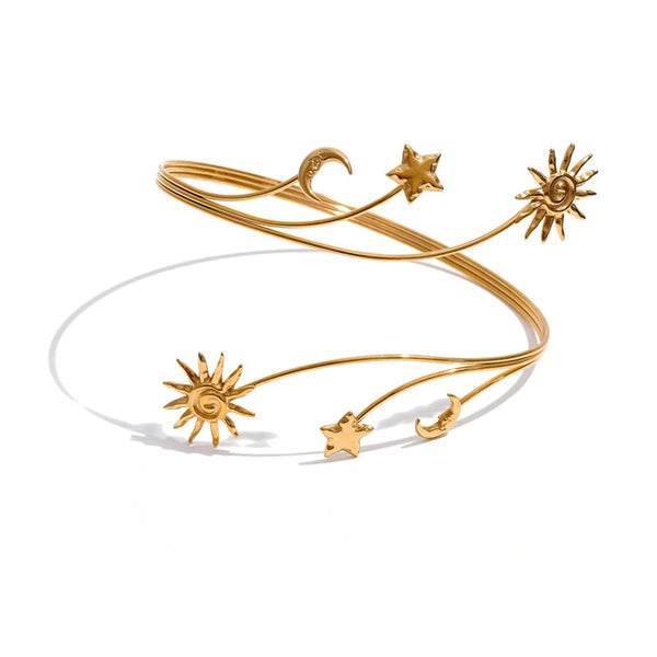 Gold-plated stainless steel bracelet with celestial motif.