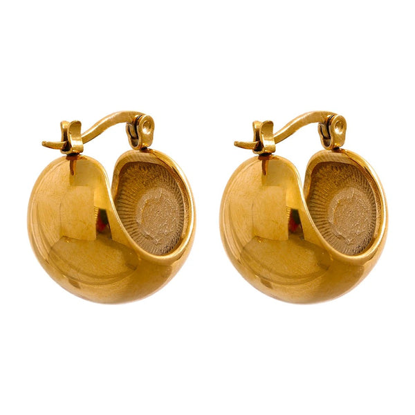 Gold-plated stainless steel earrings with a unique design featuring a small circular element.
